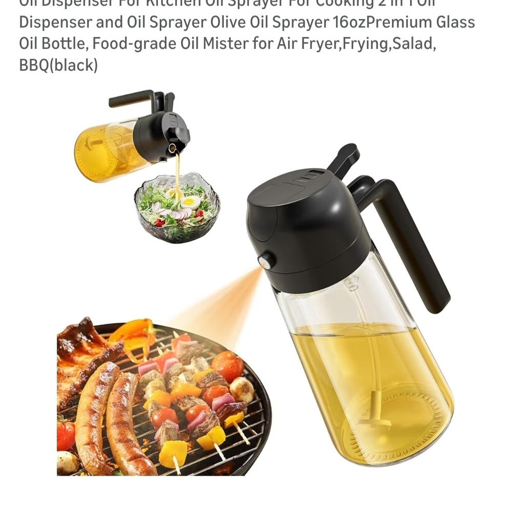 Kitchen Oil Sprayer Dispenser Bottle - Black Handle